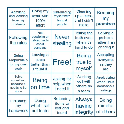 Integrity Bingo Card