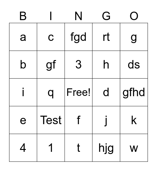 PSA Test Bingo Card