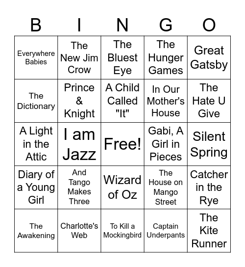 Banned Books Bingo Card