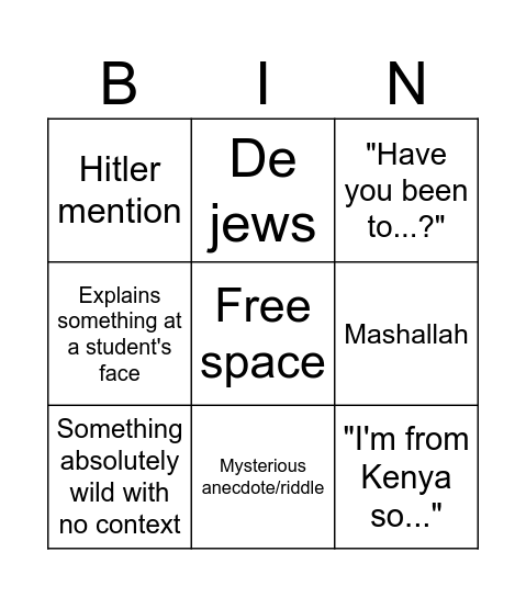 MENA class Bingo Card