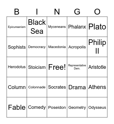 Greece Review Bingo Card