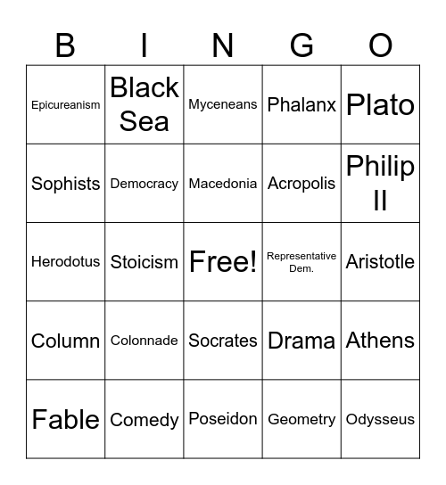 Greece Review Bingo Card