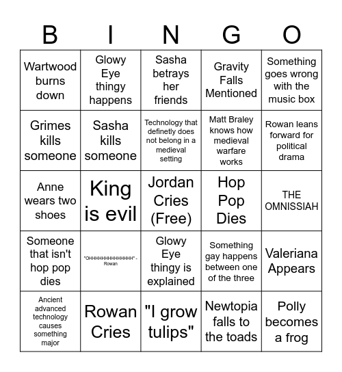 Rowan's true colors bingo Card