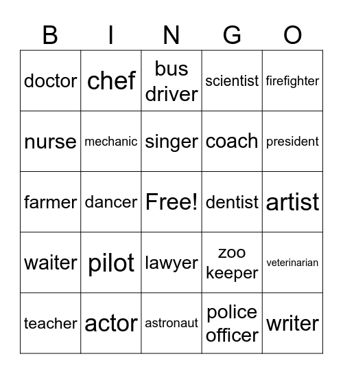 Jobs Bingo Card