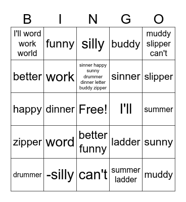 List 24 Bingo Card