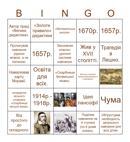 Життя та педагогічна діяльність Я.А. Коменського Bingo Card