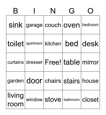 parts of house Bingo Card