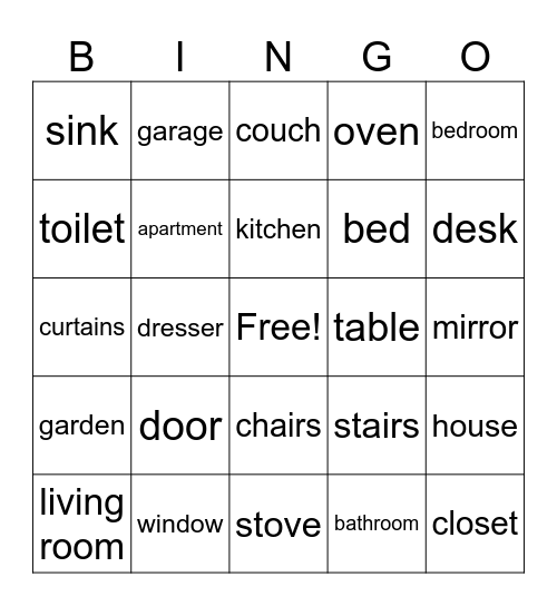 parts of house Bingo Card