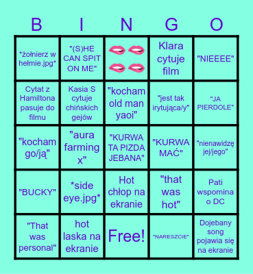 Oglądanie filmów z Klarą Bingo Card