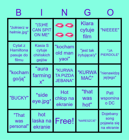 Oglądanie filmów z Klarą Bingo Card