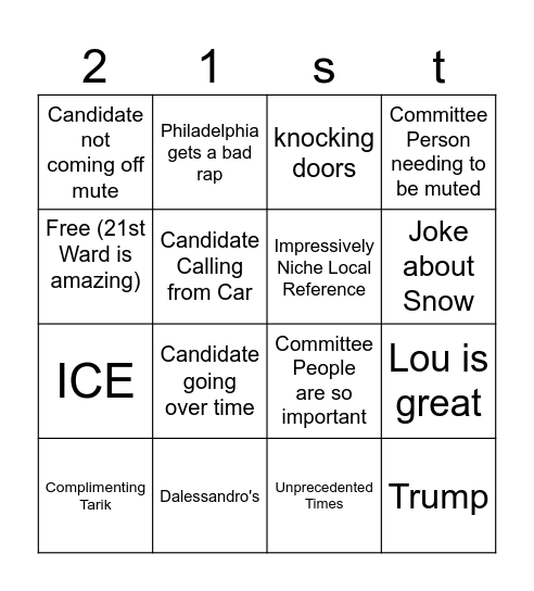 Congressional Forum Bingo Card
