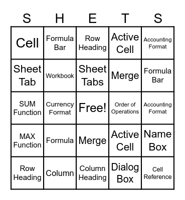 Spreadsheet BINGO Card
