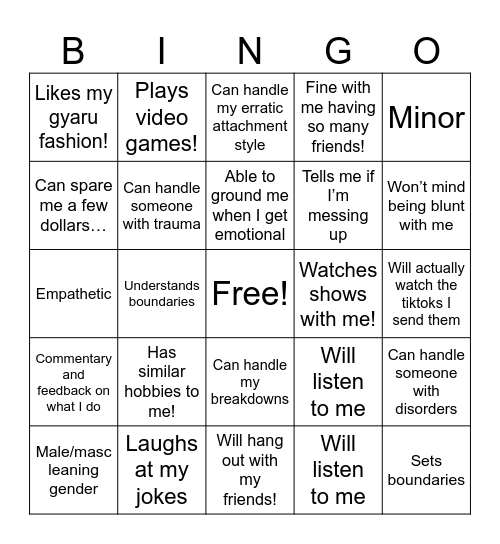 Faye bingo pt.2 Bingo Card