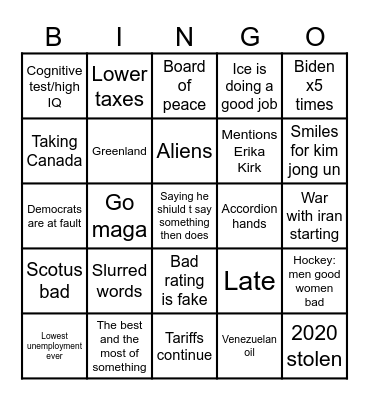 State of the Union Bingo Card