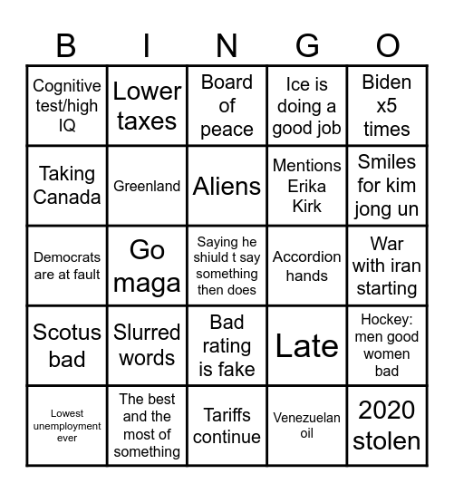 State of the Union Bingo Card