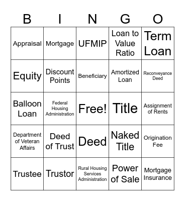 Chapters 10 + 11 Real Estate Bingo Card