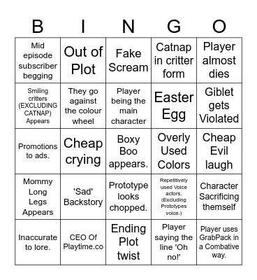 Gametoons Video Bingo Card #1 Bingo Card