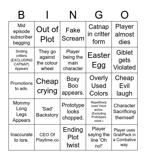 Gametoons Video Bingo Card #1 Bingo Card