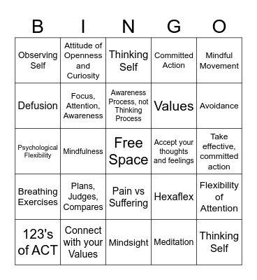 Intro to ACT Bingo Card