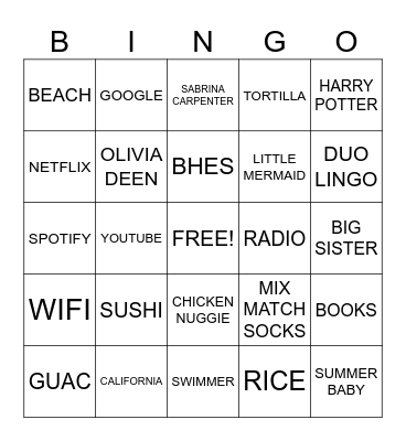 Maya's 1/2 Birthday BINGO Card