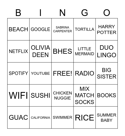 Maya's 1/2 Birthday BINGO Card