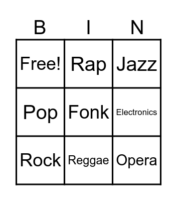Music Bingo Card