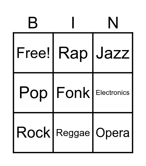 Music Bingo Card