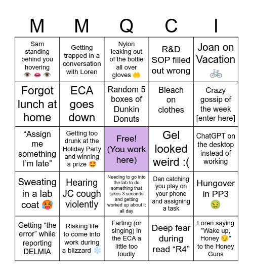 MMQCI BINGO Card