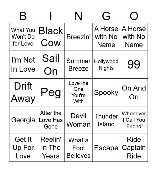 Yacht Rock Radio - GAME #1 Bingo Card