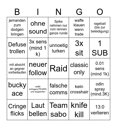 Valo Bingo Card
