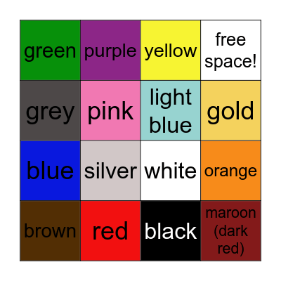 color names Bingo Card