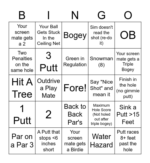 The Back Nine Bingo 2! Bingo Card