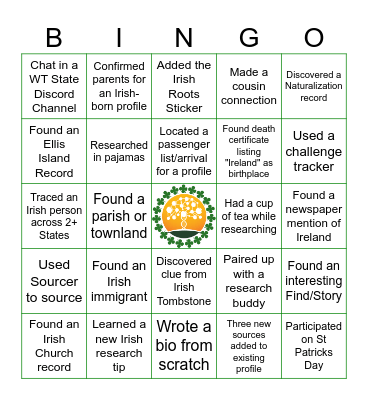 WT March 2026 Irish Bingo Card