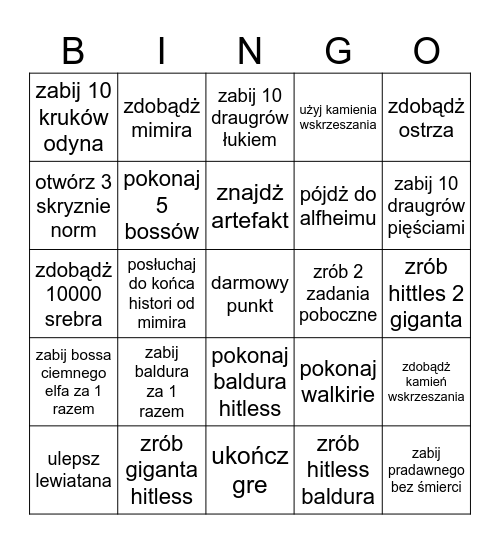 god of war Bingo Card
