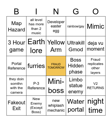 ULTRAKILL LAYER 8: FRAUD Bingo Card