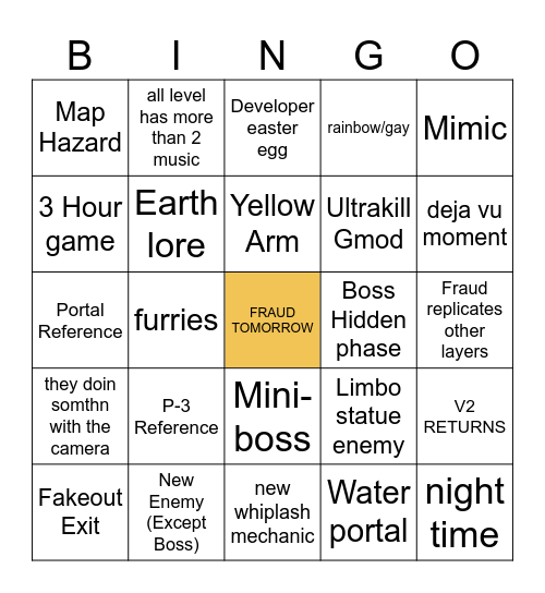 ULTRAKILL LAYER 8: FRAUD Bingo Card