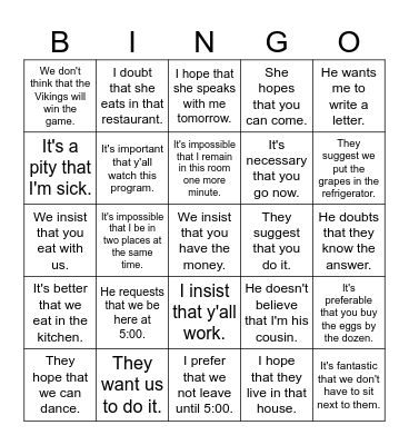 El Subjuntivo - WEIRDO Bingo Card