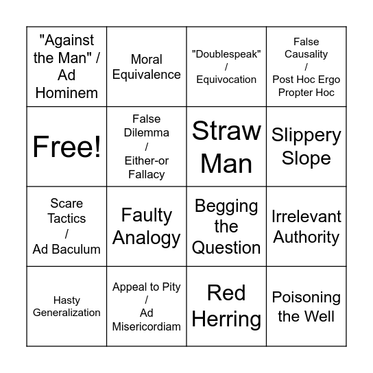 Fallacy Bingo Card