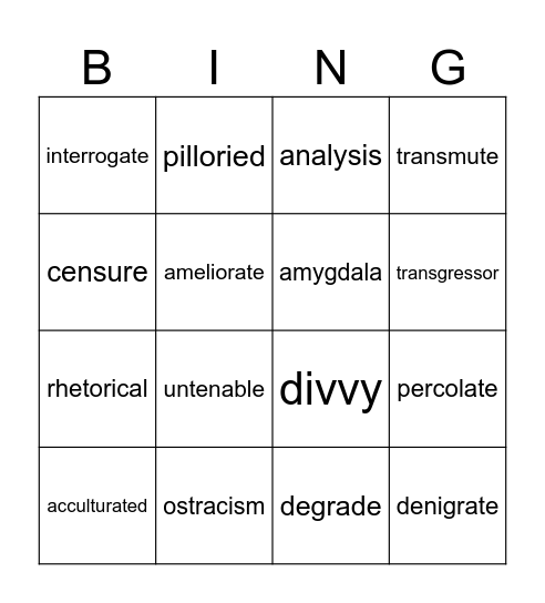 Vocabulary Bingo Card