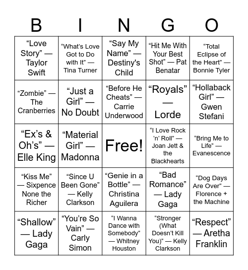 GIRL POWER Bingo Card