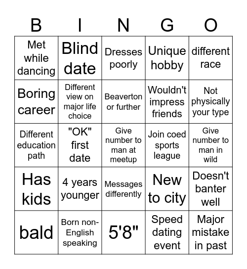 Dating Bingo Card