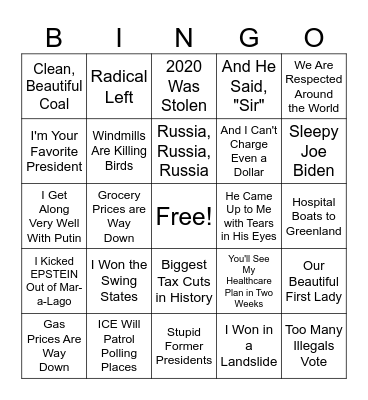 SOTU Bingo Card