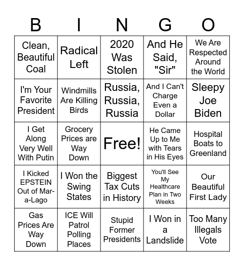 SOTU Bingo Card