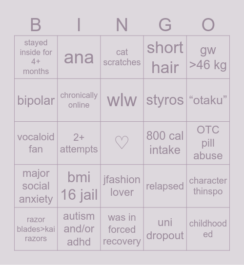 𝓻𝓲𝓷𝓪 Bingo Card