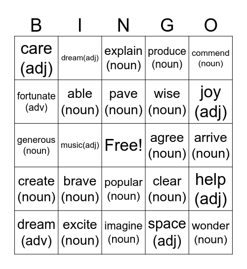 Suffixes_6D Bingo Card