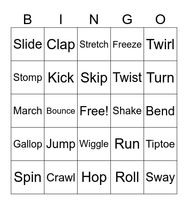 Dance Movements Bingo Card