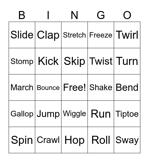 Dance Movements Bingo Card
