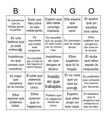 El Subjuntivo - WEIRDO (call sheet) Bingo Card