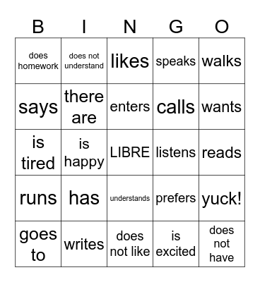 Spanish 1 Bingo Card
