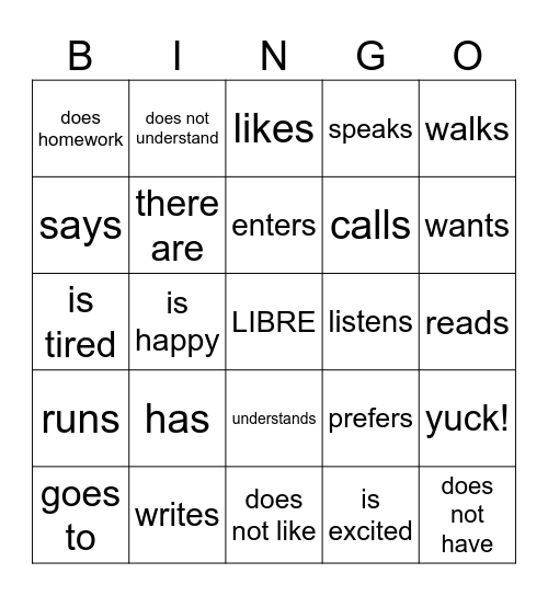 Spanish 1 Bingo Card